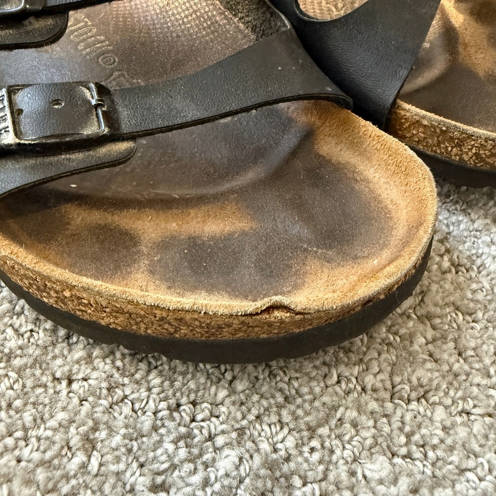 Birkenstock Ibiza Black Leather Double Strap‎ Cork Footbed Sandals 38 Comfy - Picture 3 of 10